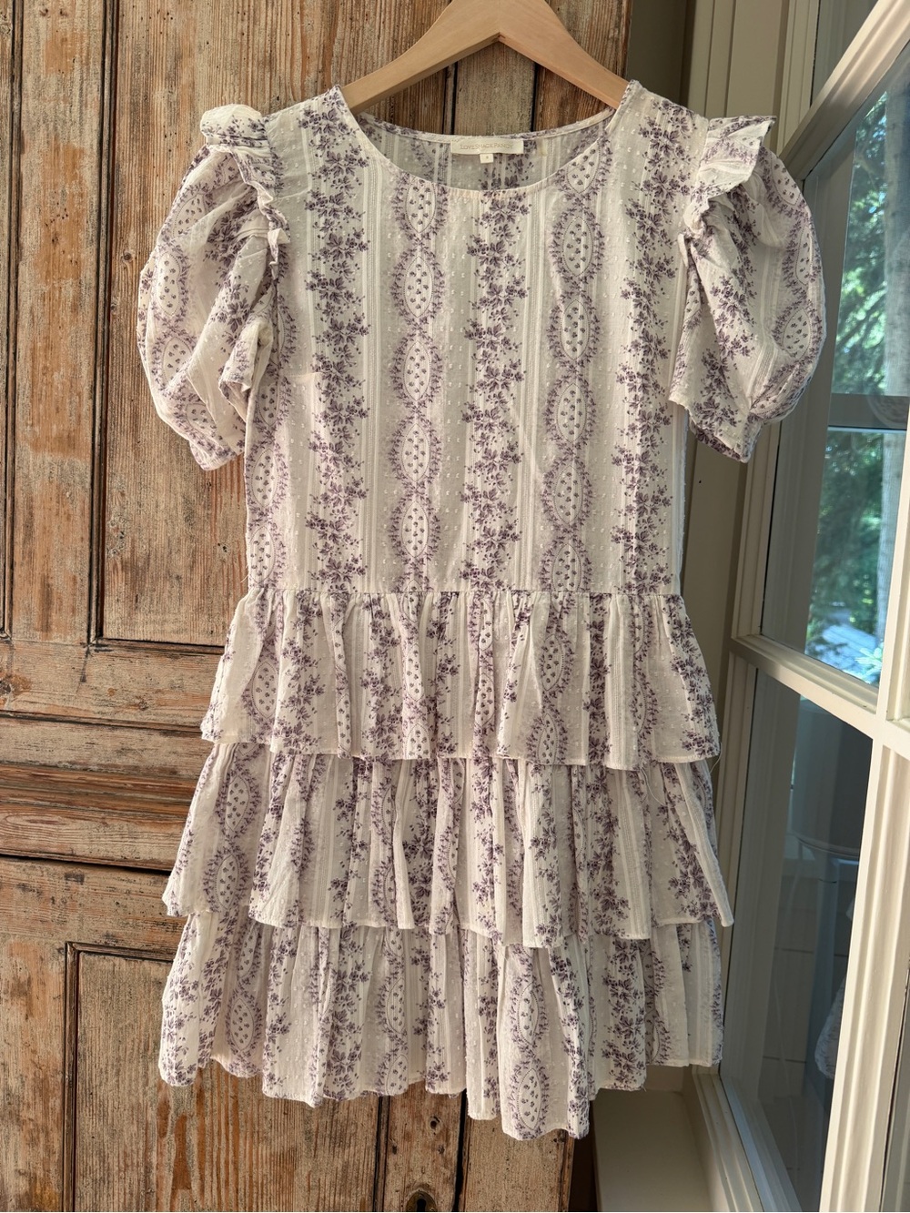 LoveShackFancy Lilac Floral Tiered Ruffle Dress